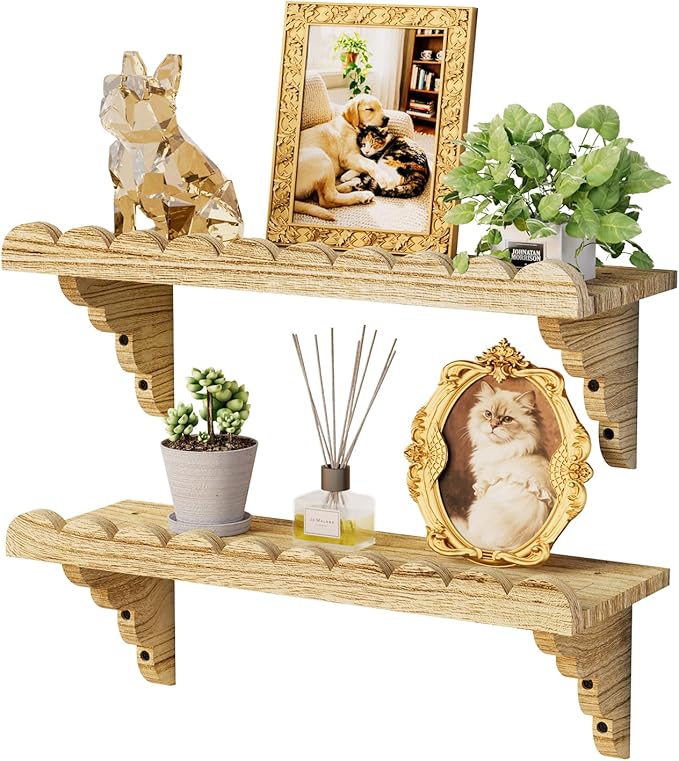 QsQueen Scalloped Wood Wall Shelf – 17 Inch Floating Shelf by QsQueen