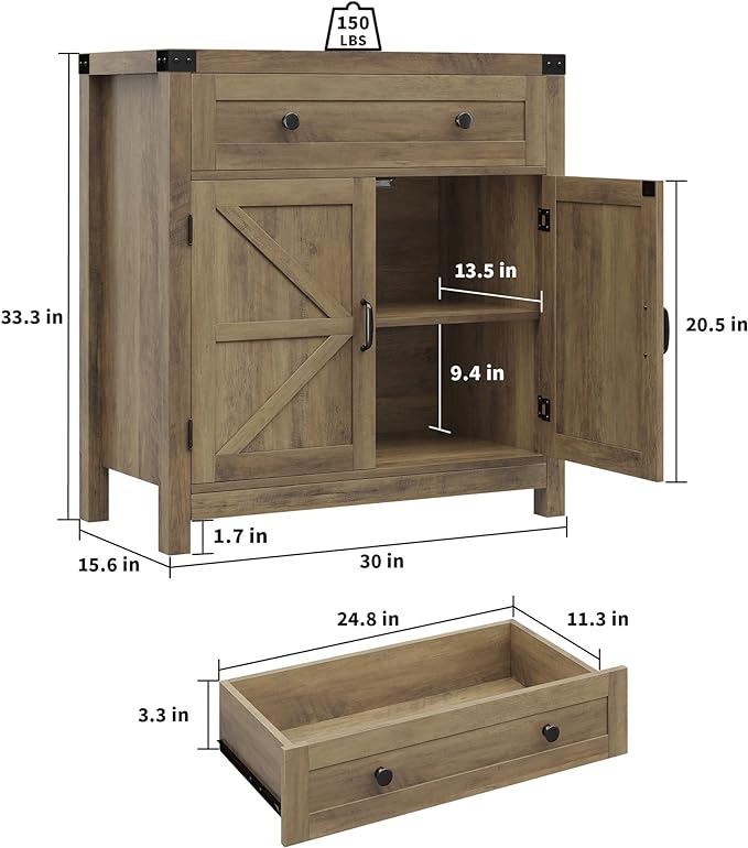 HOSTACK Coffee Bar Cabinet, Kitchen Storage Cabinet, Modern Farmhouse Buffet - Image 3