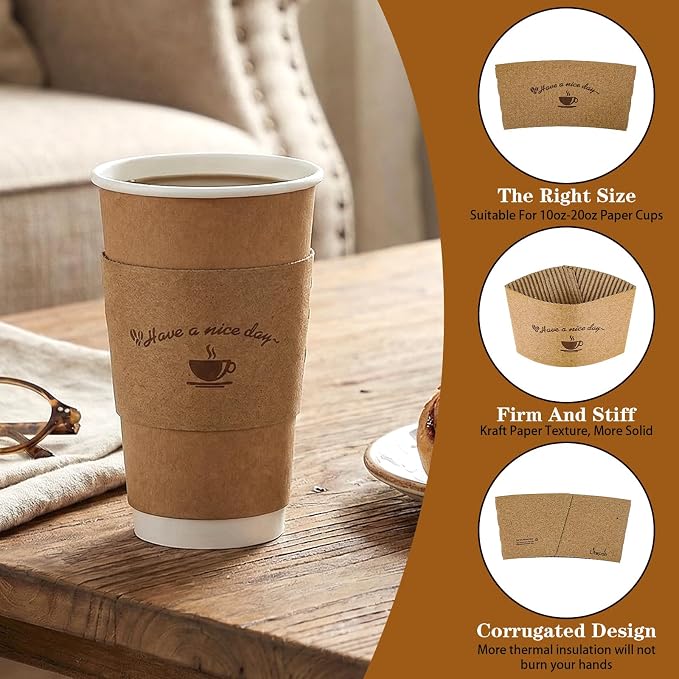 200 Packs Disposable Coffee Cup Sleeves, Thickened Corrugated Paper Cup Holder - Image 3