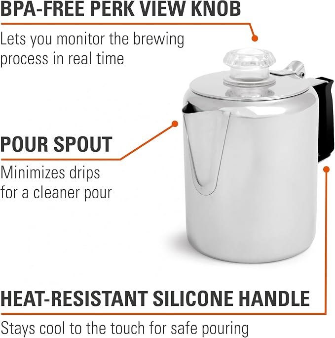 GSI Outdoors Percolator Coffee Pot I Glacier Stainless Steel - Image 4