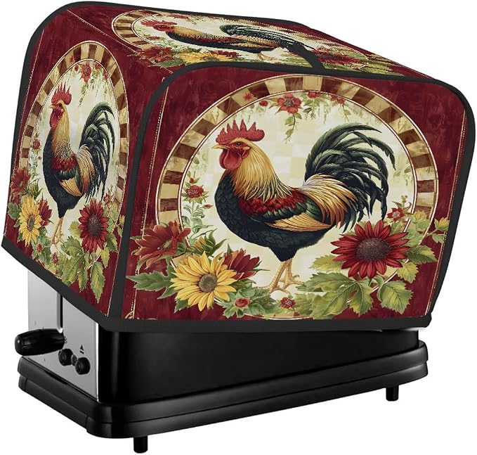 Rooster Sunflower Farmhouse Toaster Cover 4 Slice Wide Slot Washable Appliance by cfpolar