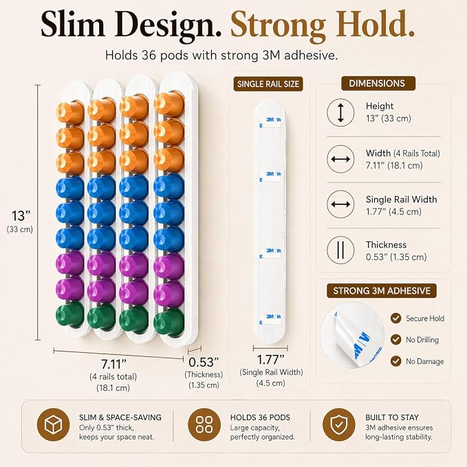 Bamboo Coffee Pod Holder, Adhesive Wall Mount - Image 3