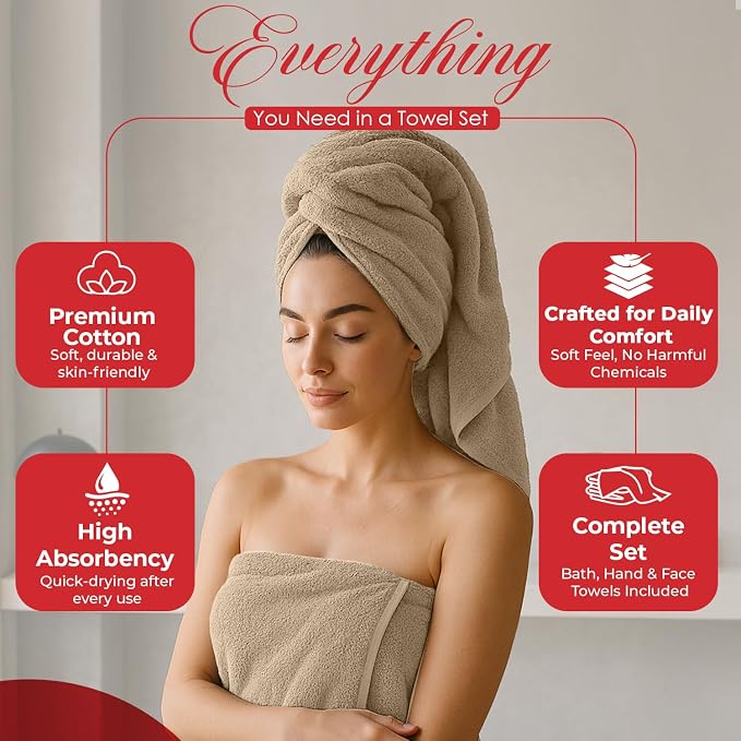RIVERSIDE Pack of 8 Towels Set, 2 Large Bath, 2 Hand, 4 Face Washcloths - Image 8