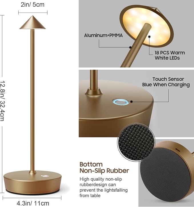Rechargeable Cordless Table Lamp, 6000mAh LED Battery Operated Desk Lamp Touch - Image 9
