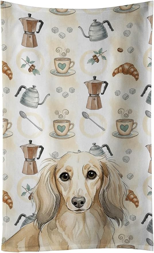 Caroline's Treasures Longhaired Cream Dachshund Coffee Bar Kitchen Towel Velour by CarolinesTreasures