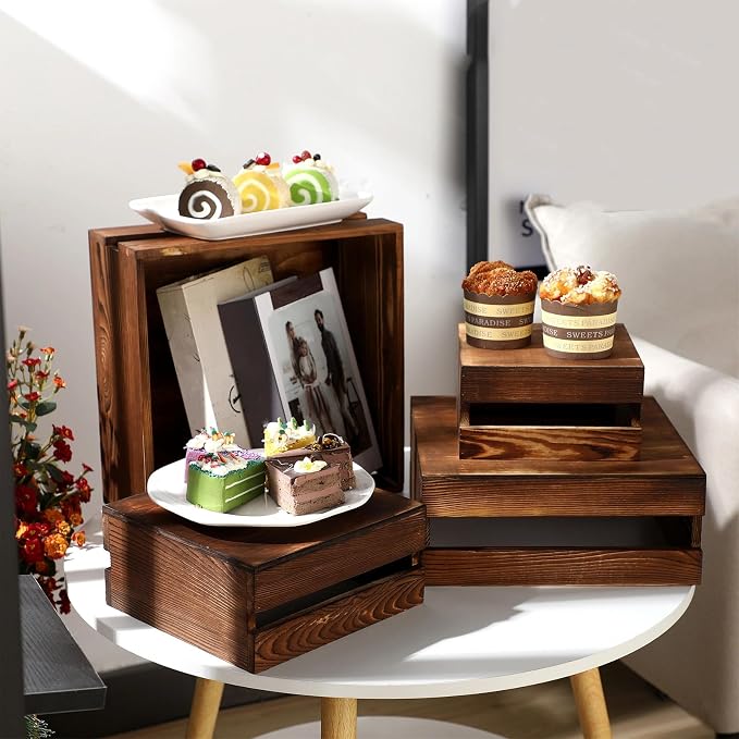 Sieral 4 Pieces Wood Cupcake Display Stand Decorative Dessert Appetizer Cake - Image 4