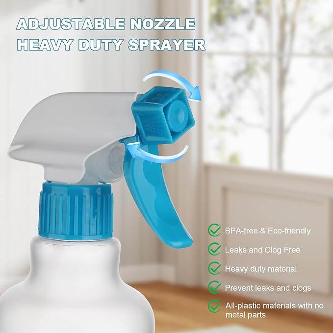 Plastic Spray Bottles 12oz 2 Pack Adjustable Mist/Stream Spraying Heavy Duty - Image 3
