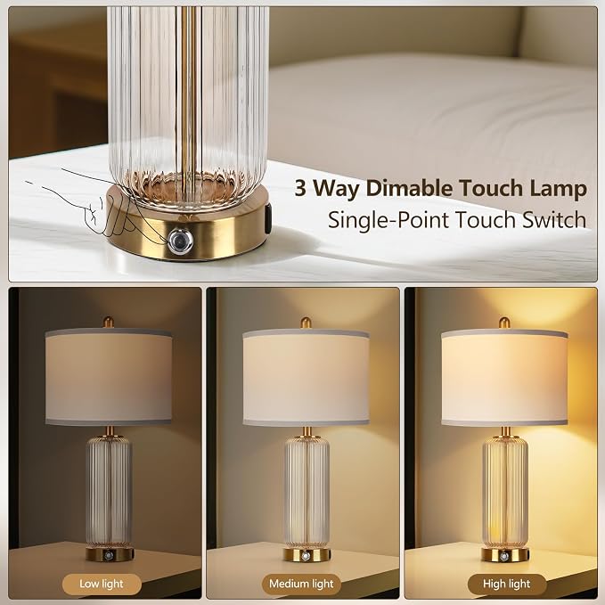 Table Lamps Set of 2 with Touch Control, 3-Way Dimmable Nightstand Lamp with - Image 2