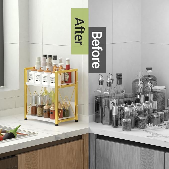 Aduanbang Coffee Bar Accessories Organizer, 2 Tier Wooden Kitchen Counter Shelf - Image 2