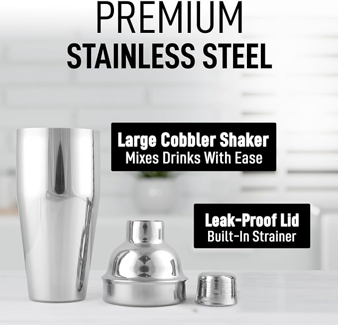 Zulay Cocktail Shaker 18/8 Stainless Steel Martini Shaker - Image 4