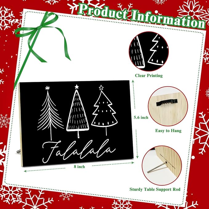 Falalala Merry Christmas Signs for Wall Decorations, Tree Wood Tabletop Decor - Image 2