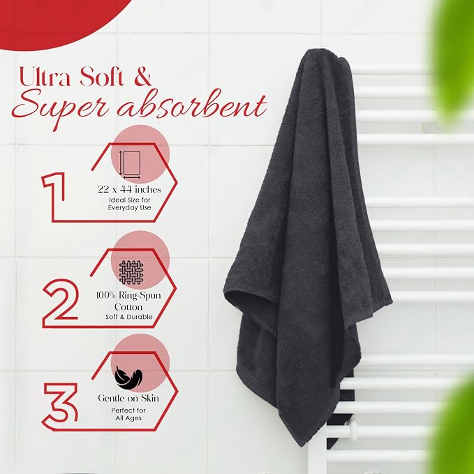 RIVERSIDE 100% Ring-Spun Cotton Bath Towels Set of 4 22 x 44 - Image 6