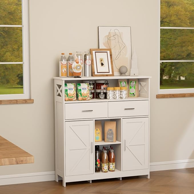 Coffee Bar Cabinet with Storage, 2 Doors and Adjustable Shelves, Freestanding - Image 7