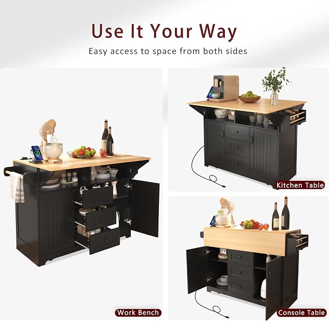 Large Kitchen Island Cart with 2 Drop Leaf, Mobile Dining Table with Storage - Image 9