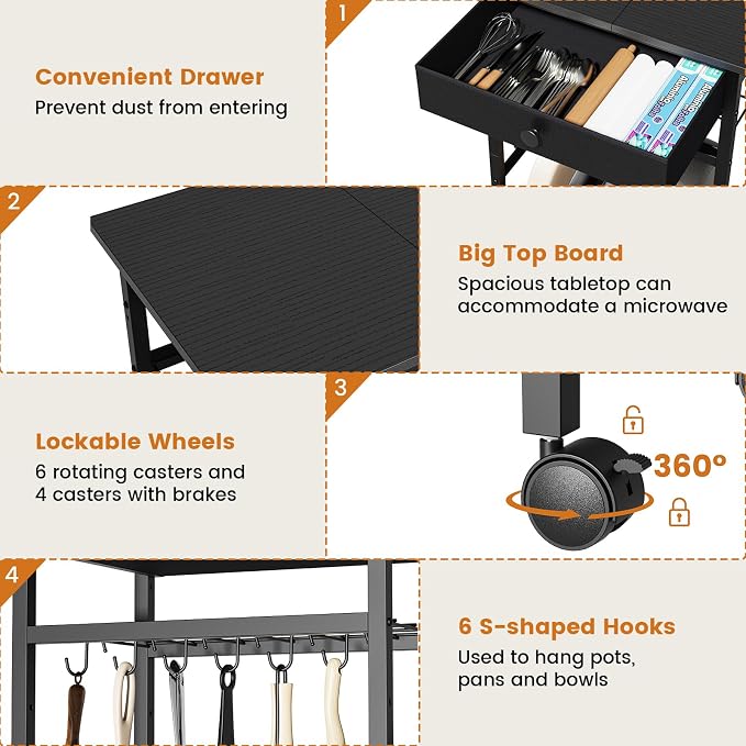 Microwave Cart, 6-Tier Microwave Stand - Image 5