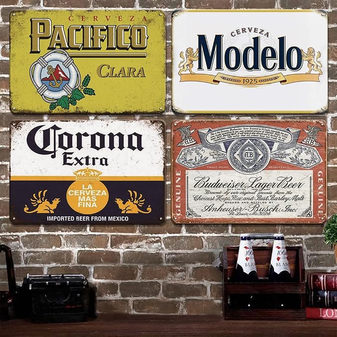 Bar Signs for Home Bar, Beer Signs for Man Cave, 4 Pieces Vintage Beer Signs by looknow