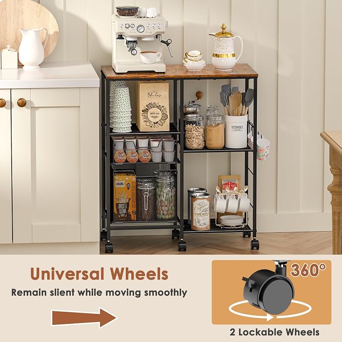 Rolling Microwave Cart with Storage, Microwave Stand with Drawers, Kitchen - Image 4