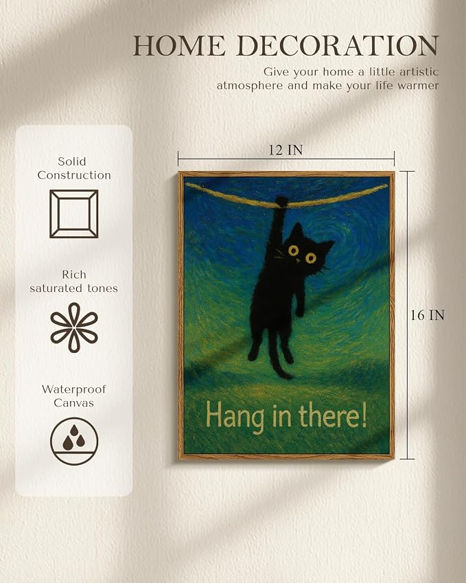 Funny Black Cat Hanging with Uplifting Hang in There! Quote Framed Wall Art - Image 3