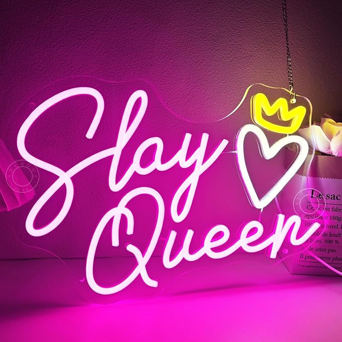 SYLHOME Slay Queen Led Neon Light Sign Heart Crown Bedroom Girls Game Room Cool - Image 2