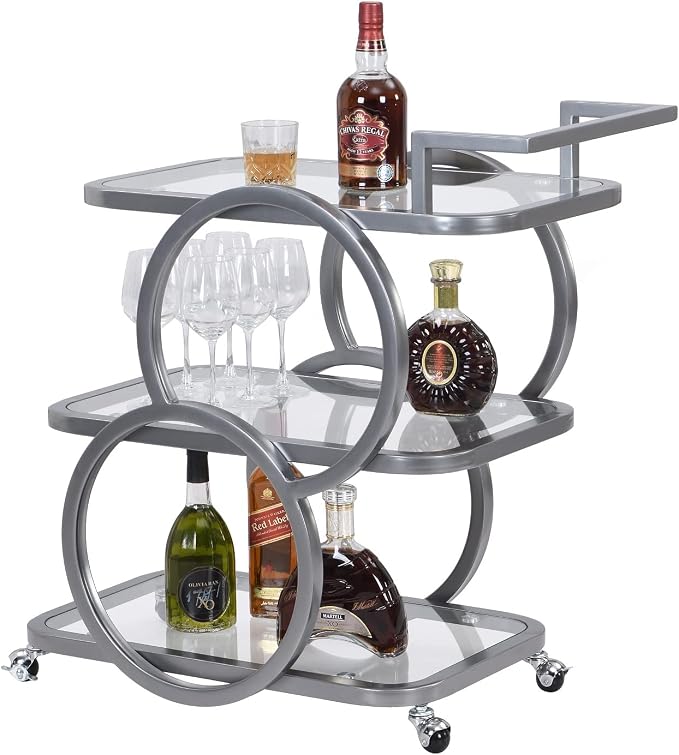 Home Bar Serving Carts 3 Tier Kitchen Carts on Wheels Mobile Bar Carts - Image 5