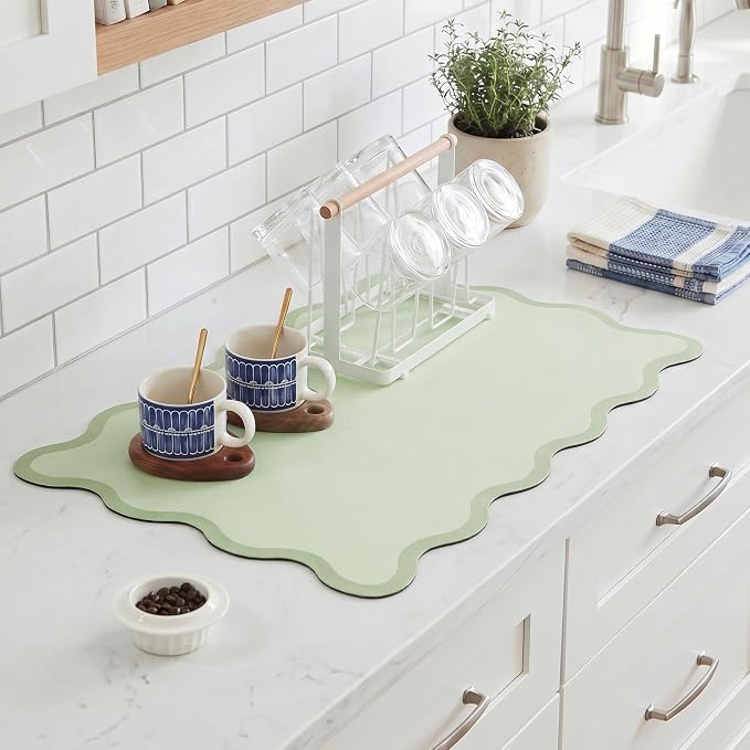 Scalloped Dish Drying Mat for Kitchen Counter, Absorbent Easy Clean Non-slip by Ralxion