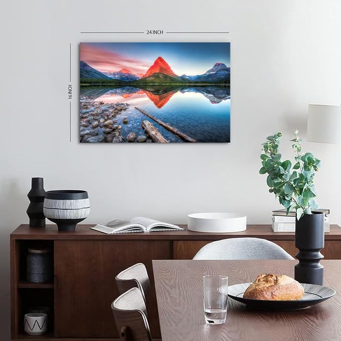 Glacier Mountain Wall Art Sunset Lake Reflection Landscape Canvas Wall Decor - Image 2