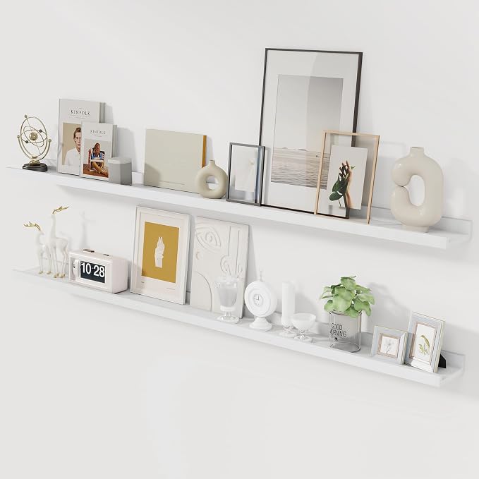 Acovy Solid Ash Wood Picture Ledge Shelf, Floating Shelves Set of 2, 56 Inch by Acovy