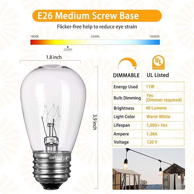 Minetom 20Pack S14 Replacement Light Bulbs - Image 2