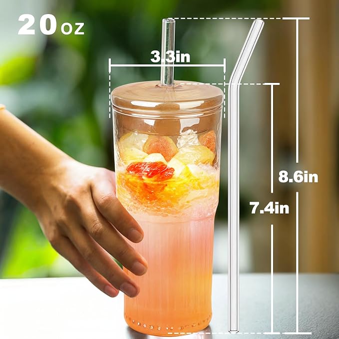 JunVpic Glass Cups with Lids and Straws, Amber 20 OZ Iced Water Glasses Tumblers - Image 3
