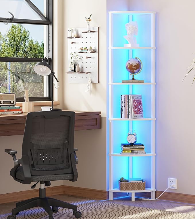 VIMBER Corners Shelf with LED Light, 6-Tier Corner Bookshelf, Industrial - Image 4