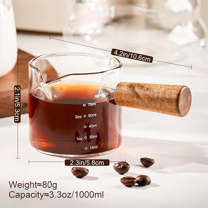 PARACITY Espresso Cups with Handle set of 2, 3.5OZ Double Spout Glass Measuring - Image 2