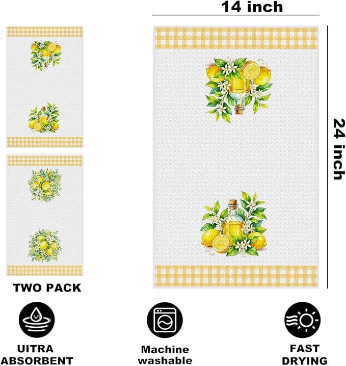 Hanamiya Na 2 Pcs Summer Lemon Kitchen Towels 14x24 Inch, Lemon Floral Dish - Image 2