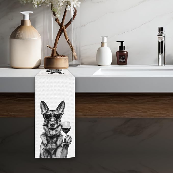German Shepherd Gifts Wine Dog Kitchen Towels, Gifts - Image 5