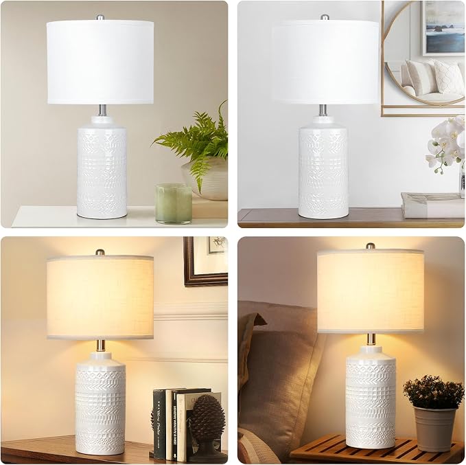 JUNNAI 24.5" White Ceramic Table Lamp 3-Way Dimmable Nightstand - Image 6