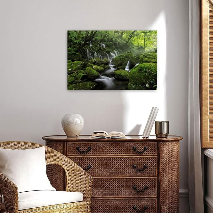 Green Forest Wall Art Nature Foggy Mountain Canvas Picture - Image 4
