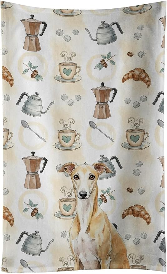 Caroline's Treasures Fawn Whippet Coffee Bar Kitchen Towel Velour Plush Front by CarolinesTreasures