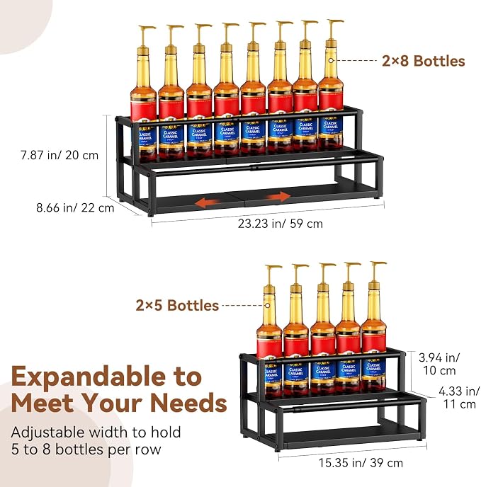 Nuovoware Expandable Coffee Syrup Organizer, 2-Tier Syrup Rack Holds 10-16 - Image 2