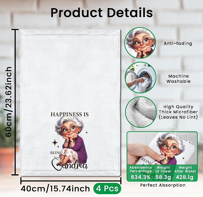 CUTHOLLOW Fun Gradma Decorative Kitchen Towels Set of 4, 15.74"x23.62" - Image 2