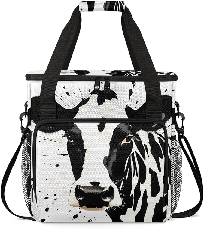 Black Cow Print Coffee Maker Carring Bag, Large Insulated Storage Organizer by Home