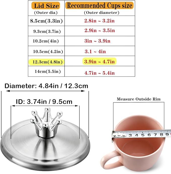 4.8 Inch Stainless Steel Universal Lid, Large Mugs, Chai Tea Cups, Candle Jars - Image 2