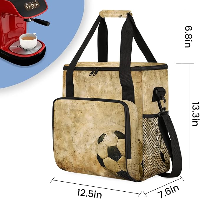 Vintage Soccer Coffee Maker Carring Bag, Large Insulated Storage Organizer Case - Image 2