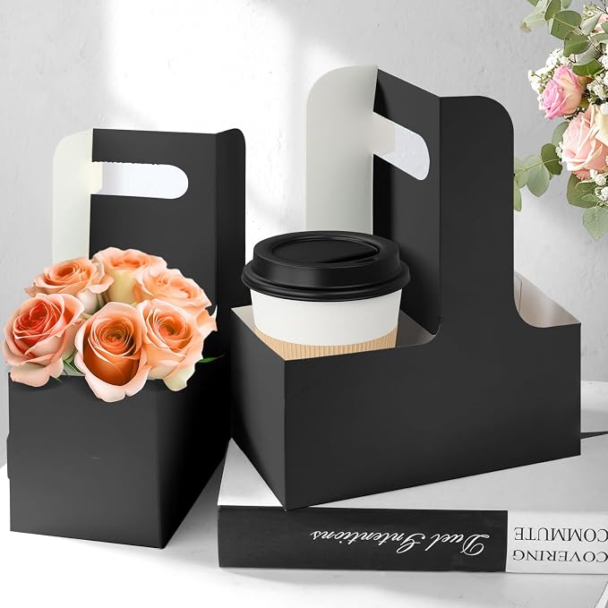 20 Pack Drink Carrier with Handle 2 Cup Disposable Cup Holder Rectangle Floral - Image 4