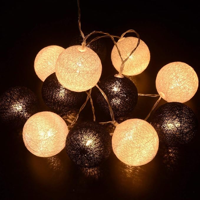 Gardeningwill 3M/10Ft 30 Black White Ball LED Battery Operated String Fairy - Image 2