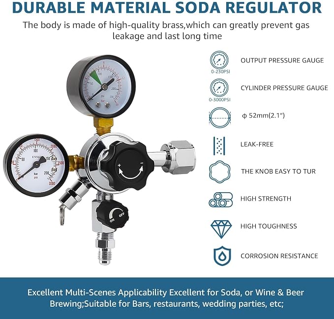 High Pressure CO2 Regulator Dual Gauge Keg Regulator 0-120PSI Output Pressure - Image 3
