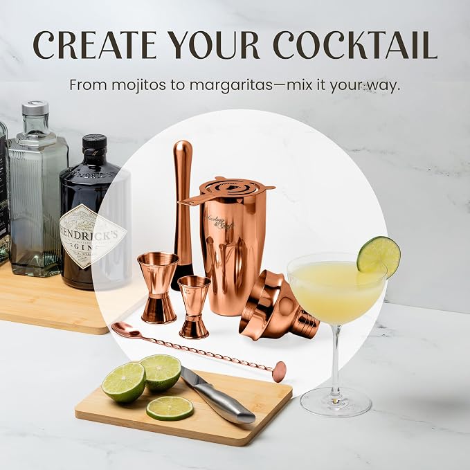 Mixology & Craft Rustic Cocktail Shaker Set – Includes Wood Stand, Complete - Image 3