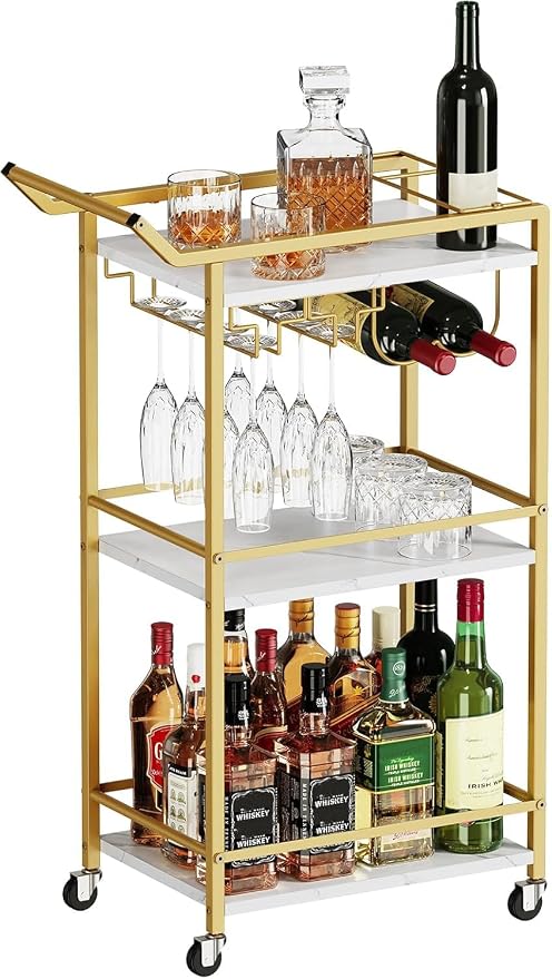 LOTEYIKE 3 Tier Bar Cart, Mini Liquor Utility Cart by LOTEYIKE
