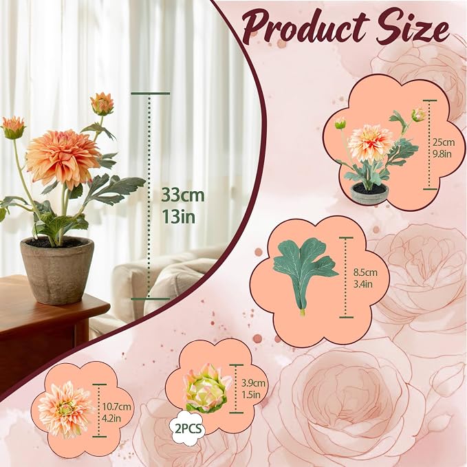 Champagne Dahlia Flowers Fake Silk Mums Flower Artificial Chrysanthemum Flowers - Image 5