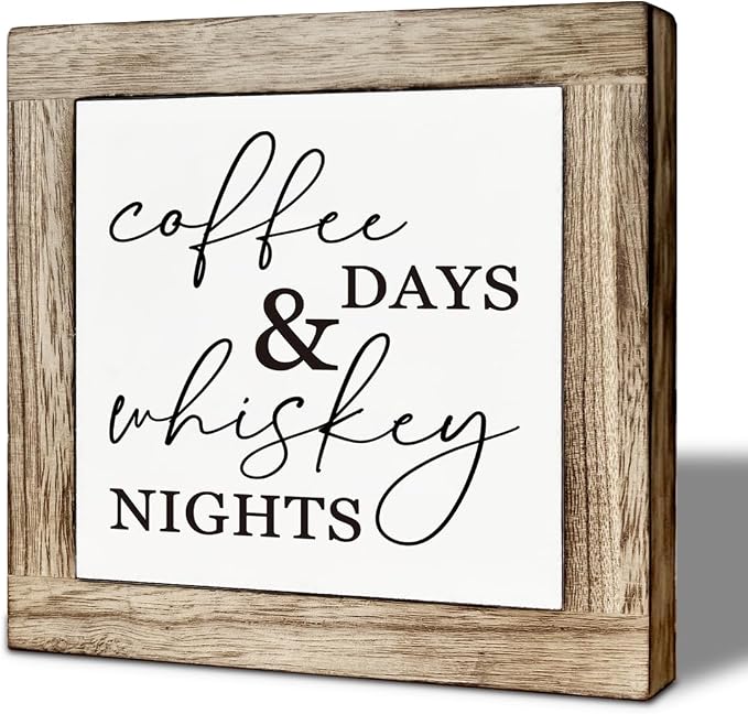 Coffee Bar Wooden Decor, Coffee Day Whiskey Nights Sign, Farmhouse Cafe and Bar by Unknown