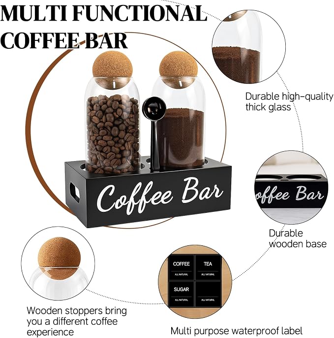 Coffee Container Set of 2 – 34oz Airtight Glass Coffee Bean Storage Jars - Image 4