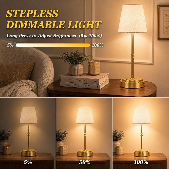 Rechargeable Cordless Table Lamp Gold - Image 3